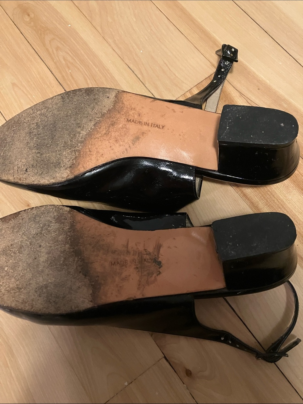 Salvatore Ferragamo Black Patent Slingback Peep-toe Pumps with Gold Buckle - Picture 14 of 15